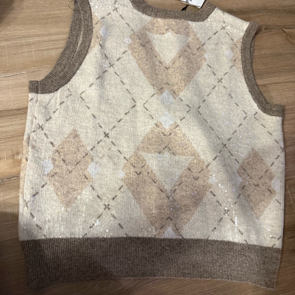 NWT Zara Sequin Argyle Knit Vest - Picture 5 of 5